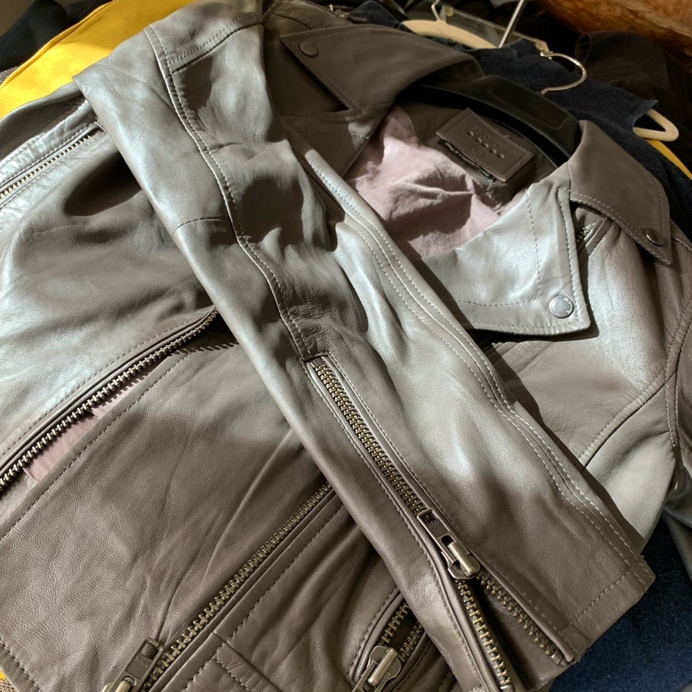 Soft Leather Gray Motorcycle Jacket - image 4